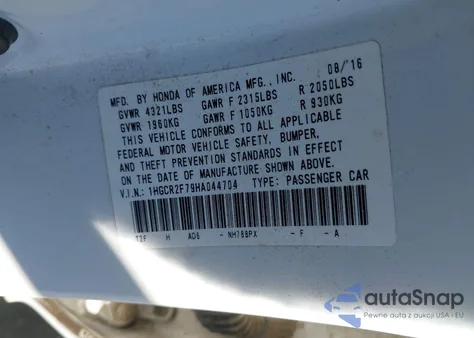 2017 Honda Accord Ex из США, поврежденный, VIN 1HGCR2F79HA044704